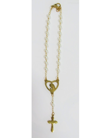 Dezena Dourada Aço - Coração e Pérolas