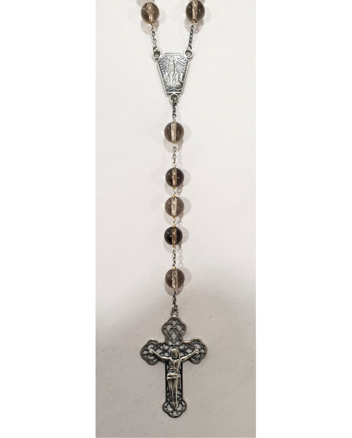 Terço Vidro Escuro - Prata 925