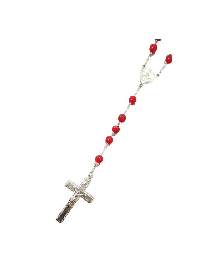 Terço Vidro Vermelho - Prata 925